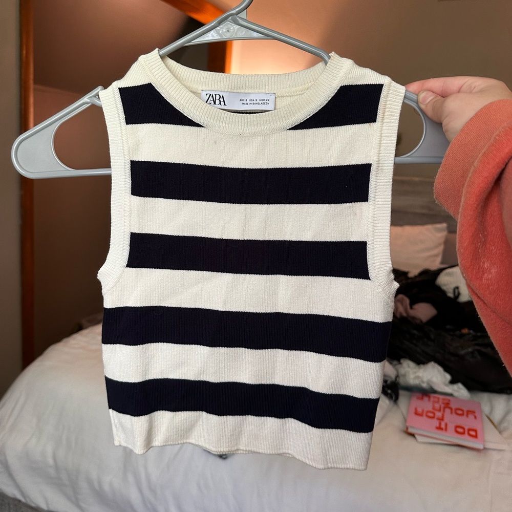 zara striped cropped knit top